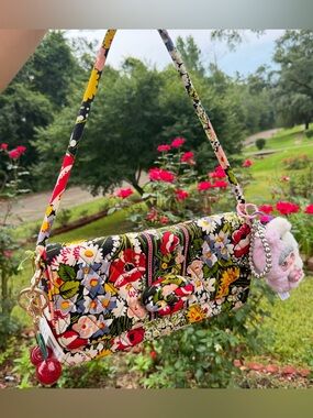 Floral Quilted Shoulder Bag in Black Floral Print